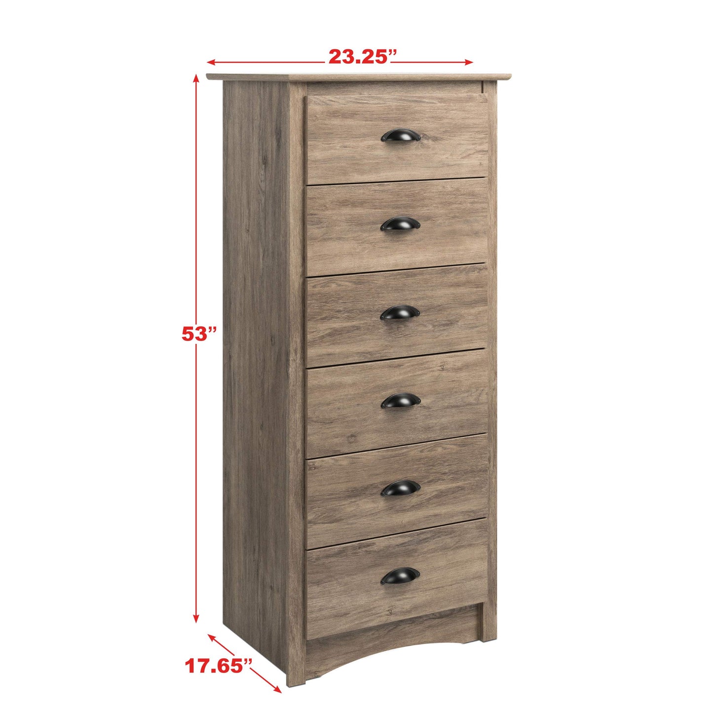 Prepac Salt Spring Rustic 6-Drawer Tall Dresser for Bedroom, Farmhouse Dresser Chest of Drawers 17.65" D x 23.25" W x 53" H, Drifted Gray, DDC-2354 - WoodArtSupply