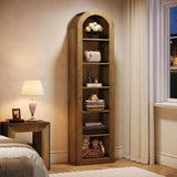 Tribesigns 74.8" Tall Arched Bookshelf, 6-Tier Narrow Open Bookcase, Floor Standing Corner Display Shelves Storage Organizer for Small Space, Home Office, Living Room (1, Brown) Tribesigns