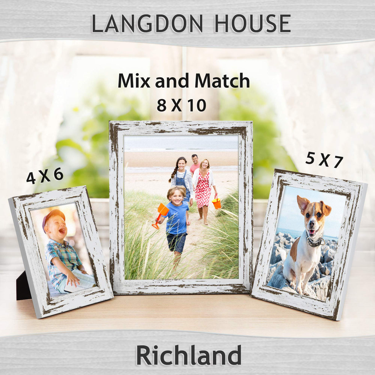 Langdon House 8x10 Picture Frames (Distressed White, 3 Pack) Farmhouse Style, Richland Collection Langdon House