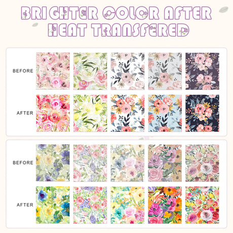 HTVSTD Floral Sublimation Transfer Ink Paper 10 Sheets 12inches * 10inches Watercolor Sublimation Paper Flower Transfer Sheets for Mugs Tumblers DIY HTVSTD