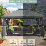 EROMMY 10 x 13 Patio Gazebo, Outdoor Waterproof Gazebo with Mosquito Netting, Sturdy Metal Canopy Gazebos with Double Air Roofs, Outdoor Tent for Backyard/Deck, Gray EROMMY