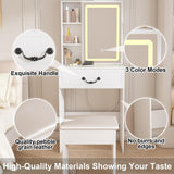 Montary Modern Mini Vanity Table with LED-lit Mirror & Hidden Storage & Padded Stool, 23.6" D Adjustable Brightness Vanity Desk Simple Design, Space-Saving Dressing Table for Small Bedrooms, White Montary