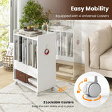 Giantex Record Player Stand, Rolling Turntable Stand with Drawer, Hook & Lockable Wheels, Vinyl Record Display Shelf Holds Up to 180 Albums, for Living Room Bedroom (White) Giantex