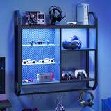 Bestier 34" LED Gaming Floating Shelf with Adjustable Glass, Industrial Pipe Design and USB Ambient Lights Bestier
