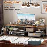 Katrawu TV Stand for TV up to 75 Inch, Long 70" TV Cabinet with 3-Tier Storage Shelves,Entertainment Center TV Console Table for Living Room with Industrial TV Metal Frame, Rustic Brown Katrawu