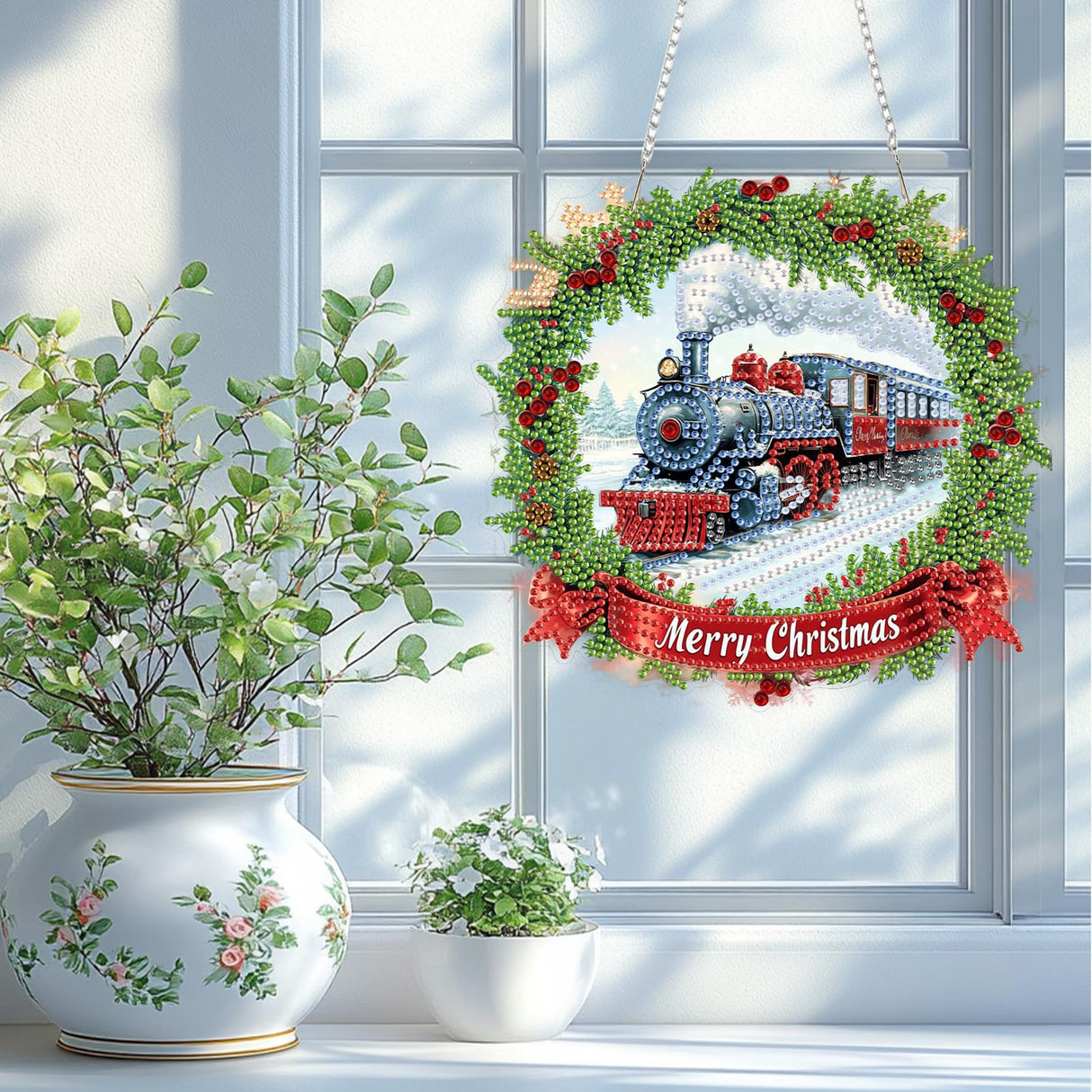 TOSTOG Hanging Diamond Art Kits for Adults, Christmas Train Diamond Paintings for Adults, Diamond Art Kits Window Pendant, 5D Diamond Paintings Hanging Pendant Kit Wall Decor Gift TOSTOG