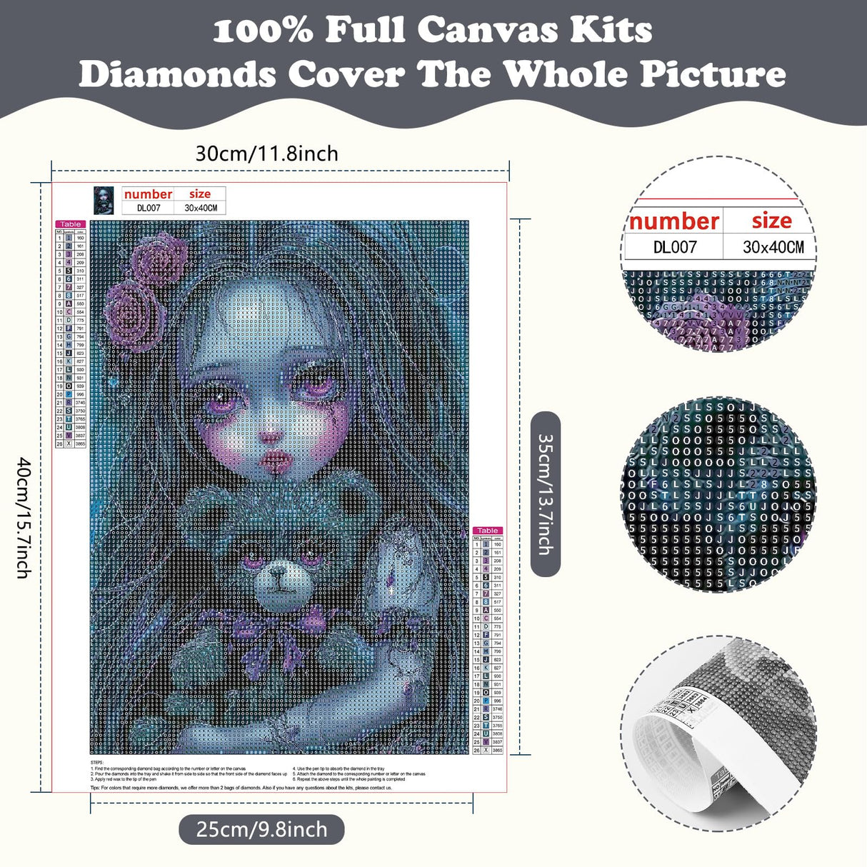 SENQAO Gothic Diamond Painting Kits for Adults, 5D Diamond Art Kits for Beginners, DIY Bear Horror Doll Round Full Diamond Gemstone Art Rhinestone Painting for Wall Decor 12X16 inch SENQAO
