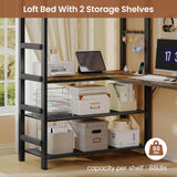 Loft Bed Twin Size with L Shape Desk,4 Drawers,Cloth hanging rack,2-Tier Storage Shelves Metal Loft Bed Frame with Power Outlet and LED Lighted,No Box Spring Needed,Space-Saving,Noise Free (Black) UPOSOJA