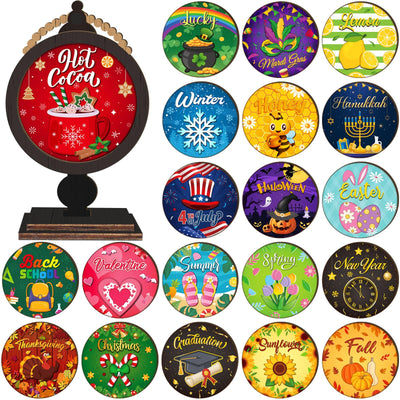 RattanView 21 Pcs Interchangeable Table Decor Wooden Seasonal Table Centerpieces Small Holiday Standing Sign Christmas Winter Home Decoration for Farmhouse Gifts