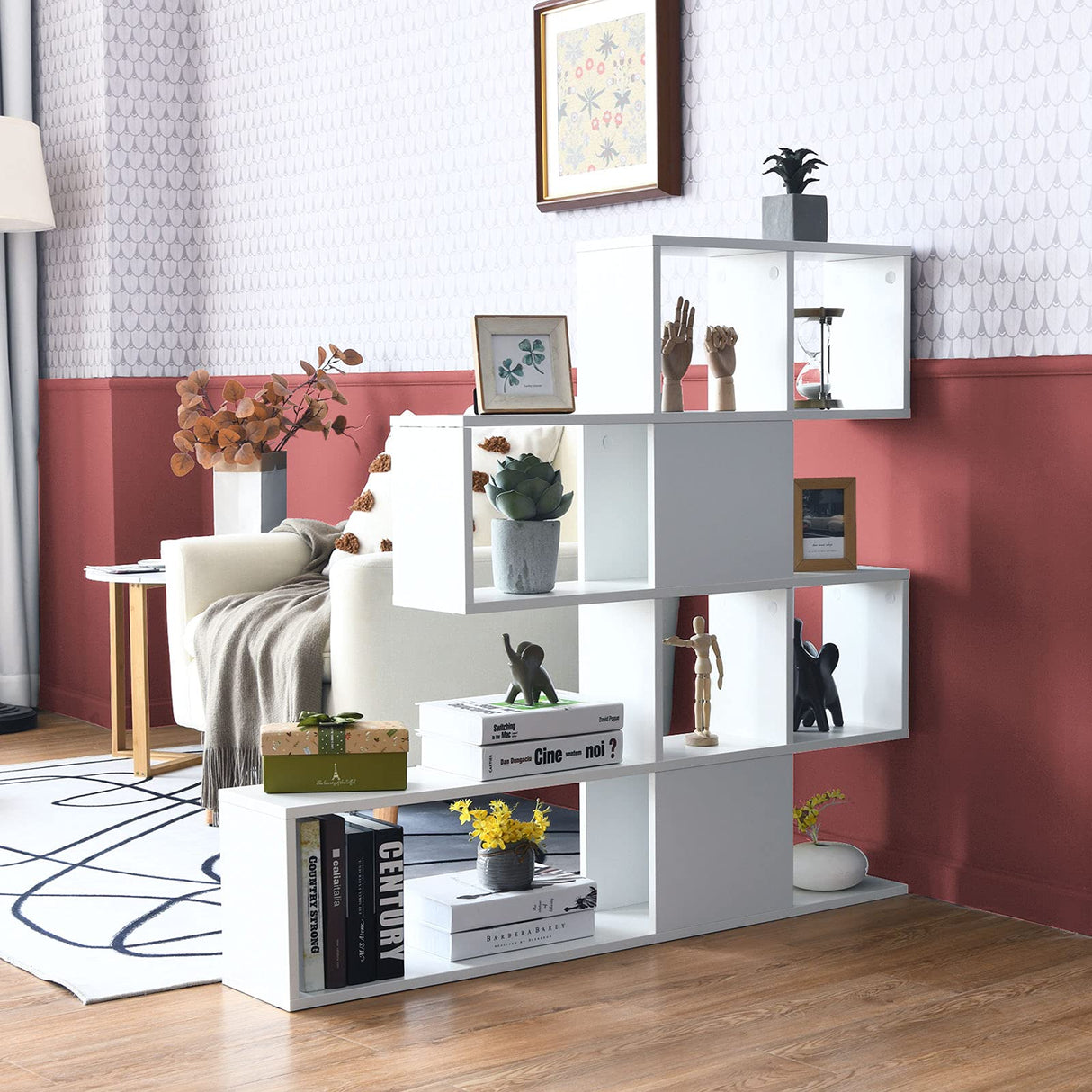 Tangkula 8 Cubes Bookshelf, Modern Ladder Corner Bookcase, 8-Cube Open Stepped Storage Bookcase, 5-Tier Display Shelf for Home Office, 47 x 8 x 43 Inch, Living Room Divider Bookshelf Tangkula