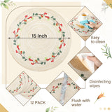 Buryeah 12 Set Christmas Round Placemats Washable 15 Inch Woven Placemats Embroidered Applique Place Mats Christmas Decorations for Winter Holiday Kitchen Dining Table (Berry) Buryeah