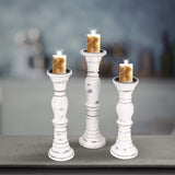 Candle Stands Wooden for Pillar Candles,Rounded Turned Colums, Sustainable Woods, Country Style, Idle for Reiki, Aromatherapy, Votive Candle Garden Home décor - 16,14,12 Inch Set of 3 - White Antique The Wooden Town