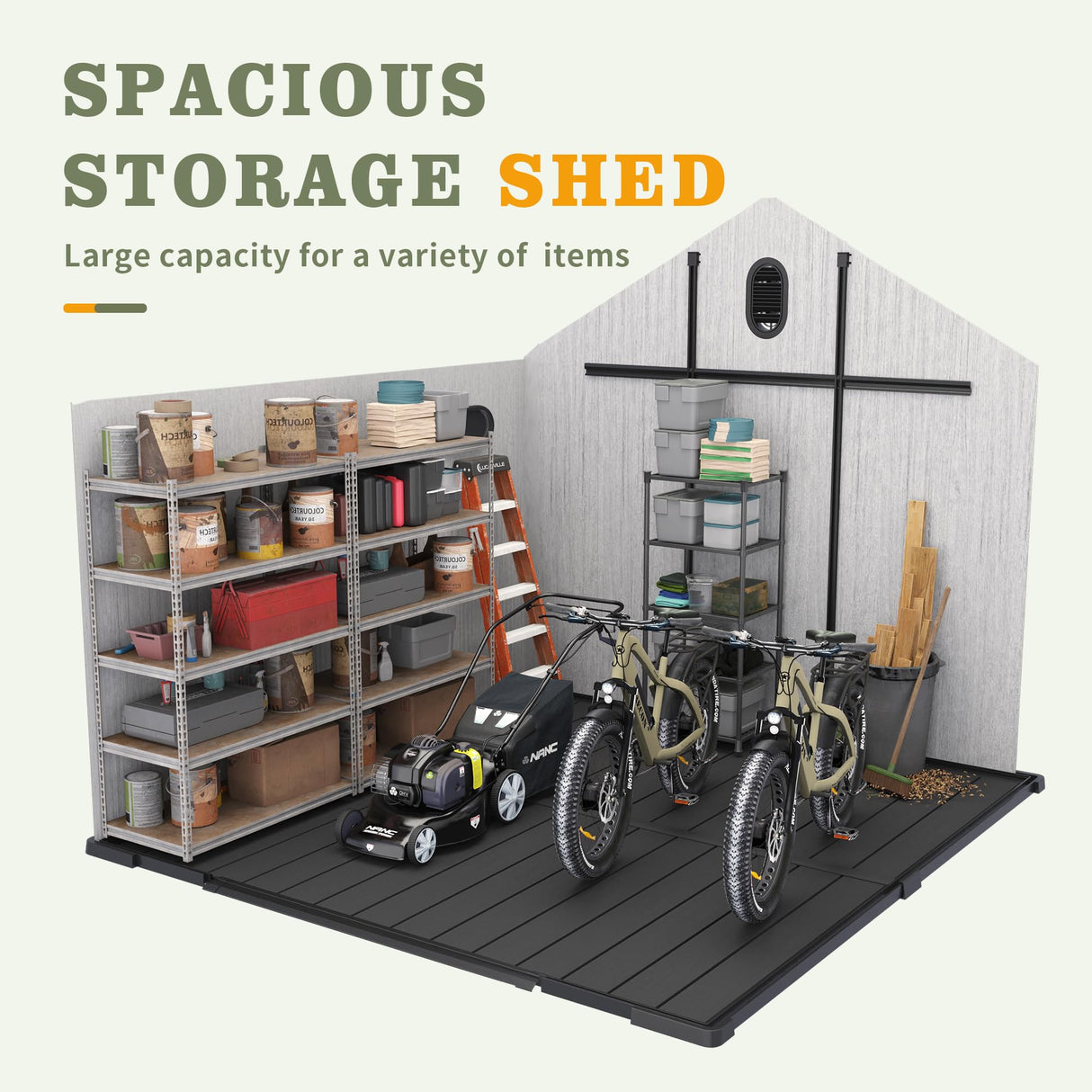 UDPATIO 8x10 FT Outdoor Storage Shed, Resin Plastic Shed with Floor Air Vents Side Windows Skylights Lockable Doors, Backyard Patio Garden, Grey UDPATIO