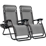 Best Choice Products Set of 2 Adjustable Steel Mesh Zero Gravity Lounge Chair Recliners w/Pillows and Cup Holder Trays - Ice Gray Best Choice Products