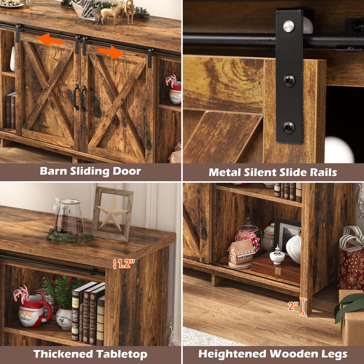 Farmhouse TV Stand for 80 Inch TV with Sliding Barn Door, Rustic Wood Entertainment Center Large Media Console Cabinet Long Television Stands,Console Table and Media Furniture for Living Room(Brown) chartustriable