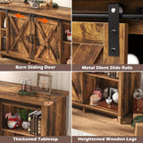 Farmhouse TV Stand for 80 Inch TV with Sliding Barn Door, Rustic Wood Entertainment Center Large Media Console Cabinet Long Television Stands,Console Table and Media Furniture for Living Room(Brown) chartustriable