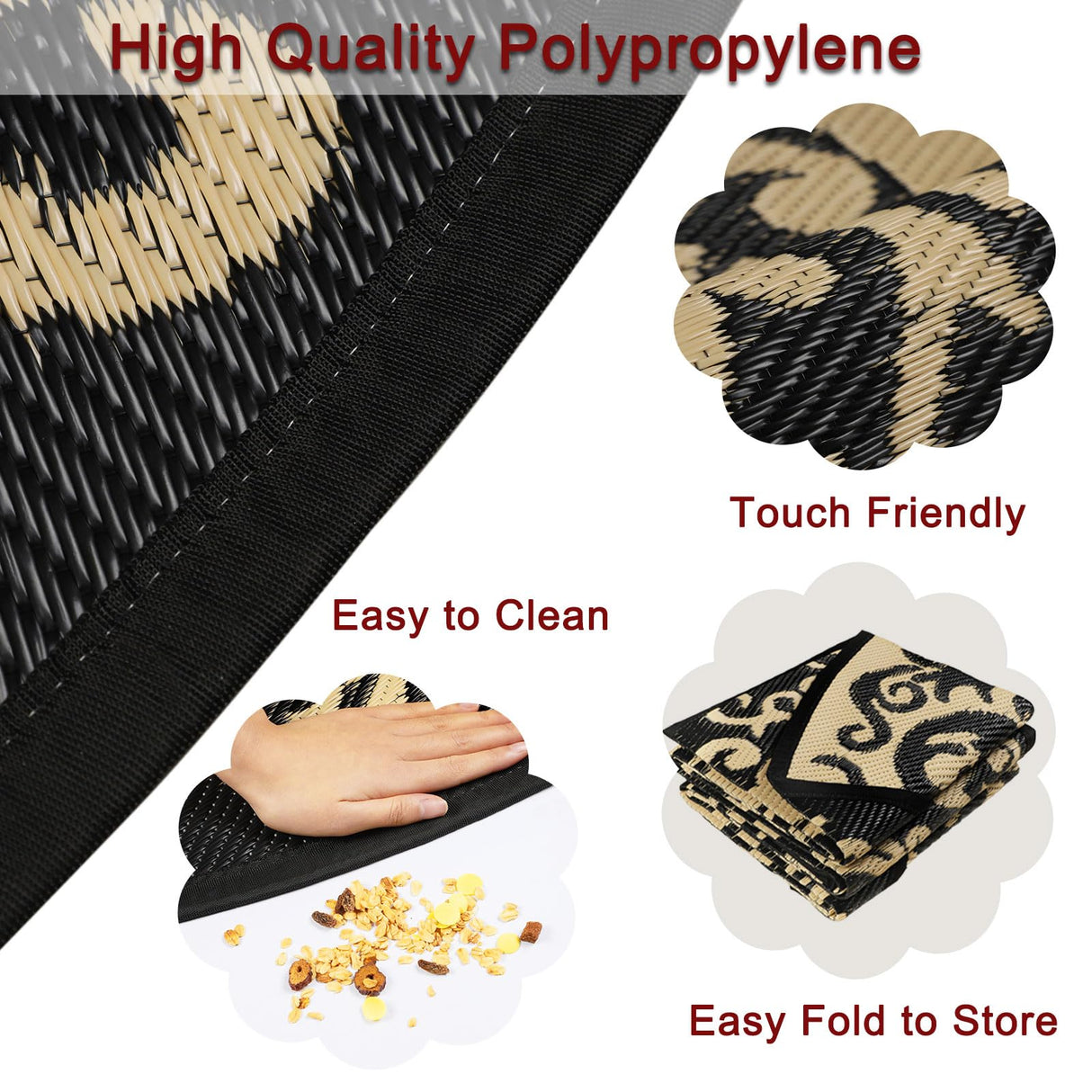 Homcomoda Round Outdoor Rugs for Patio 6ft Waterproof Clearance Reversible Patio Rugs Lightweight Outdoor Rugs Plastic Straw Rugs Portable RV Camping Rug Mat for Outdoor Porch Beach BBQ Beach Backyard Homcomoda