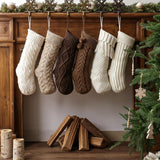 Farmhouse Knitted Personalized Christmas Stockings: 6 Pack 18 Inch Earth Tones Christmas Stockings, Rustic Cozy Hanging Xmas Stockings Decorations for Family Holiday Decor, White Beige Brown Pawliss