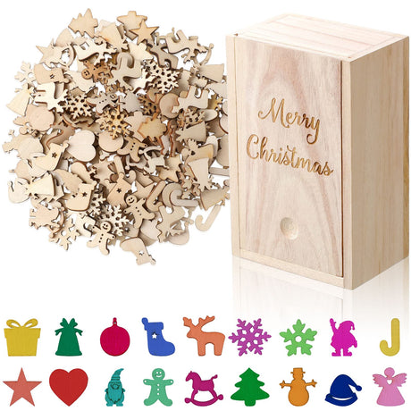300 Pcs Unfinished Mini Wooden Ornaments Christmas DIY Mini Wood Cutouts with Storage Box for Crafts for Christmas Tree Hanging Crafts Home Decoration Gerrii