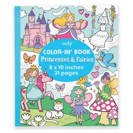 OOLY Coloring Book for Toddlers, Fun Activity Coloring Pages for Kids, 31 Perforated Pages 8"x10" to Hang, Great Kid's Road Trip Activities, Birthday Parties - Princesses & Fairies Ooly