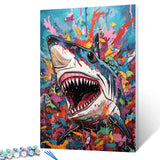 Graffitic Shark Paint by Number for Adults, Underwater World DIY Digital Oil Painting Kits on Canvas with Brushes and Acrylic Pigment, Aquarium Hand-Painted Style for Home Decor 16x20 inch(Frameless) TUMOVO