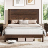 LUXOAK Solid Wood Bed Frame with High Headboard, Full Size Platform Bed Frame with Wood Slats/No Box Spring Needed/Noise-Free, Brown Black LUXOAK