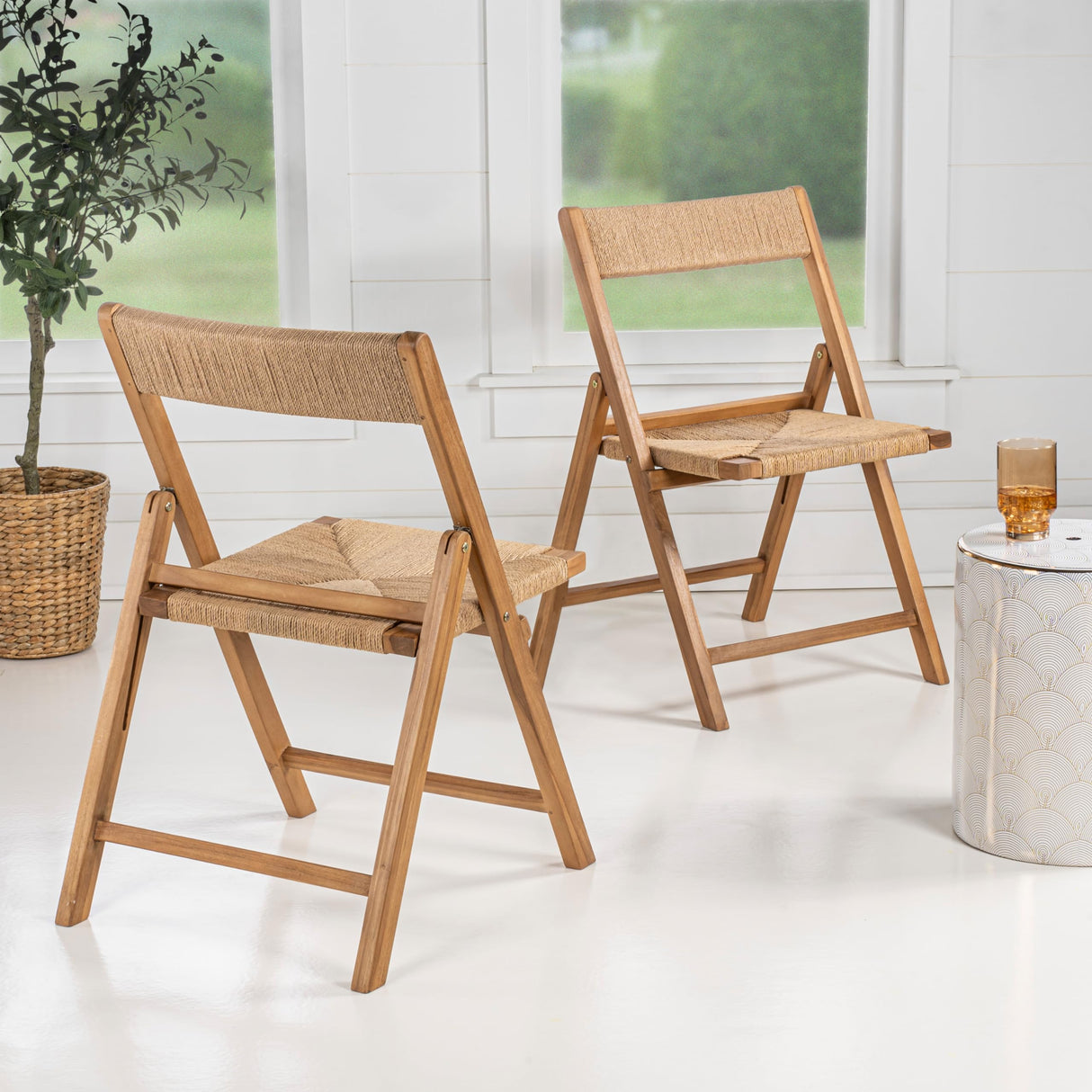 JONATHAN Y FLD1002A-SET2 Kiawah Coastal Modern Wood Woven Seagrass Folding Chair Transitional, Bohemian, Classic, Scandinavian, Minimalist, Mid-Century, Natural (Set of 2) JONATHAN Y