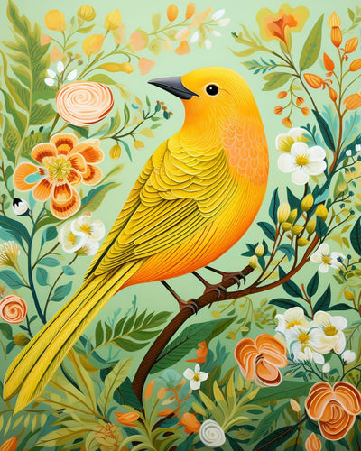 Bright Yellow Bird with Green Floral Paint by Numbers Kits 16x20 inch Canvas Romantic DIY Oil Painting for Kids, Students, Adults Beginner with Brushes Acrylic Pigment Drawings Gift(without Frame)