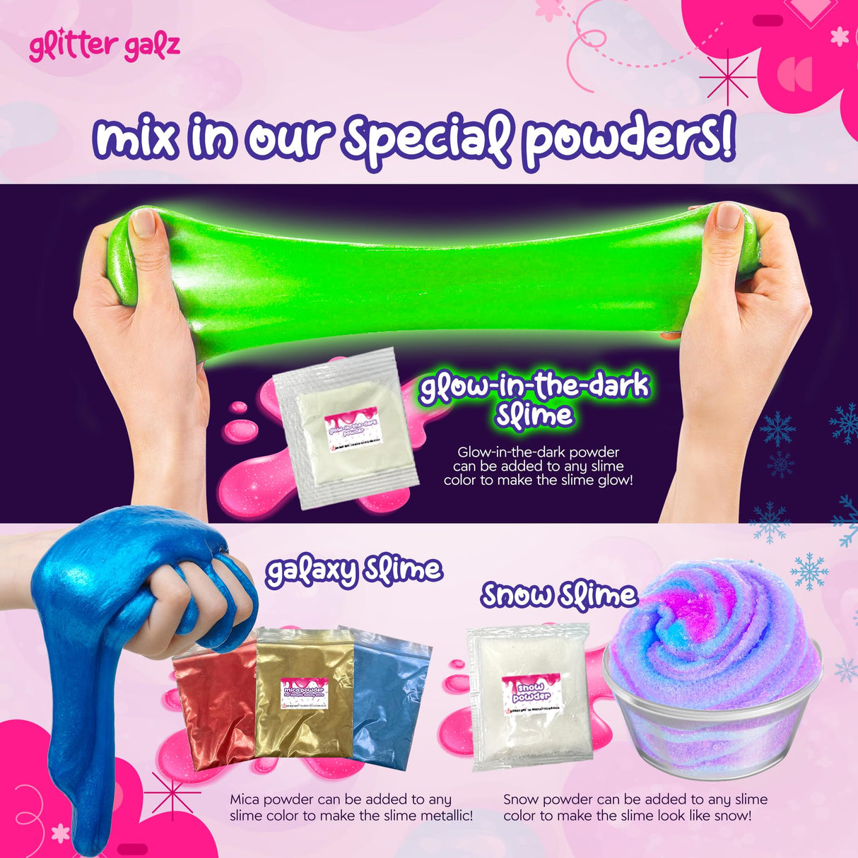 75-Pc Jumbo Mega Birthday Party Slime Favors Kit for Girls Ages 6 7 8 9 10, 11 and 12-30 DIY Slime Kit Soft, Color Slime Gels, Clear, Butter, Glitter, Crunchy, and Glow in Dark Slime Making Kits Glitter Galz