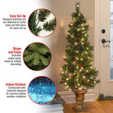National Tree Company Pre-Lit Artificial Entrance Christmas Tree, Green, Crestwood Spruce, White Lights, Decorated with Pine Cones, Berry Clusters, Frosted Branches, Includes Pot Base, 5 Feet National Tree Company