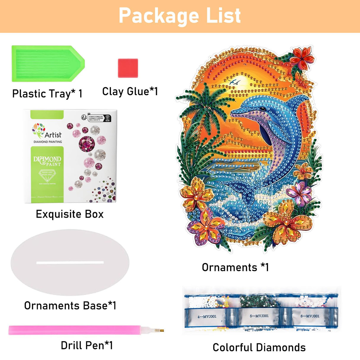 Dolphin Diamond Painting Desktop Ornament, Diamond Art Painting Kit for Adults, Crystal Diamond Gem Art Tabletop Ornaments Double Sided, Stand Up Diamonds Art Crafts Kit for Home Decor, Box Package Genius maker