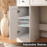 Fameill Makeup Vanity Desk with Lights and Mirror, Vanity Table Set with Stool, Charging Station, Glass Top, Large Mirror with 3 Lighting Modes, 3 Drawers & 2 Cabinets, White Fameill