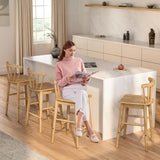 EYYTHUNG Wood Bar Stools Set of 2, 24" Barstool Farmhouse Counter Stools with Curved Back Counter Chairs for Kitchen Islands Dining Room, Natural Oak EYYTHUNG