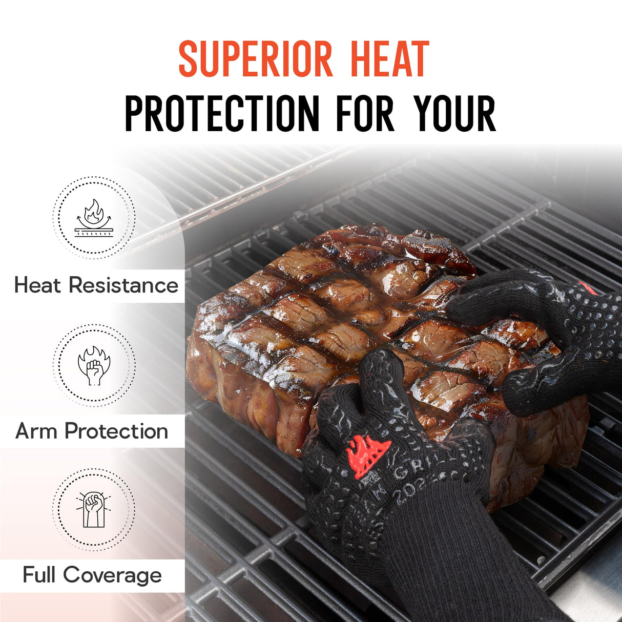 Clean Grill 1472°F Heat Resistant BBQ Gloves | Fire Resistant Silicone & Aramid Fiber for Cooking, Baking, Grilling | Extra Safety, Comfort, Non-Slip Grip, Durable, Flexible, Touchscreen Compatible CLEAN GRILL EST. 2022