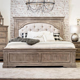 Steve Silver Company Highland Park 83.5" x 90" Farmhouse Wood & Fabric Upholstered Panel King Bed with Button Tufted Headboard, Low Vertical Planked Inset Panel Footboard, in Driftwood Gray Finish Steve Silver