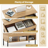 Tangkula Lift Top Coffee Table with Metal Legs, Rising Center Table w/Hidden Compartment & 3 Open Cubbies, Multifunctional Wood Dining Working Table for Living Room Reception Room (Natural) Tangkula