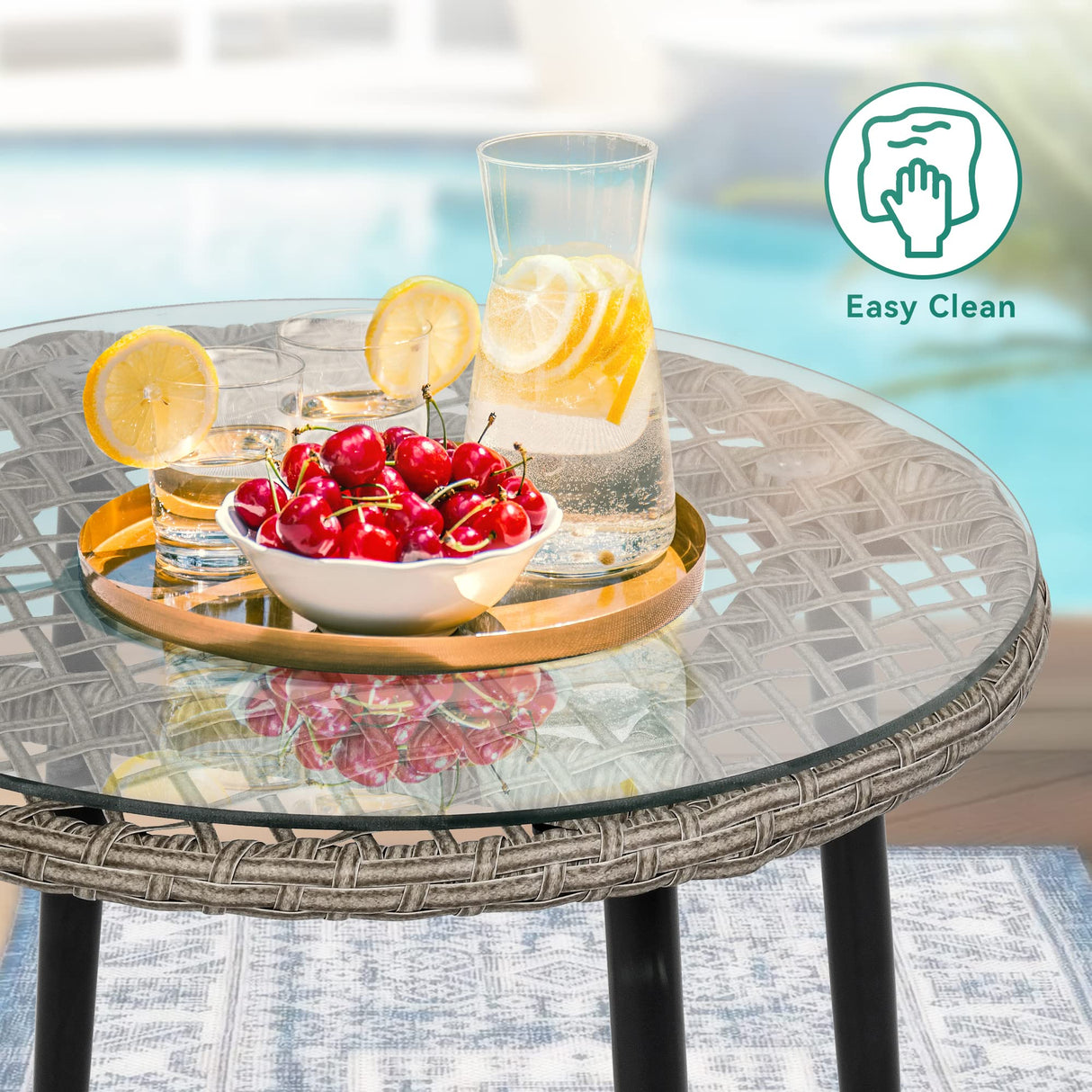 YITAHOME 3-Piece Outdoor Patio Furniture Wicker Bistro Set, All-Weather Rattan Conversation Chairs for Backyard, Balcony and Deck with Soft Cushions, Glass Side Table, Gray Rattan YITAHOME