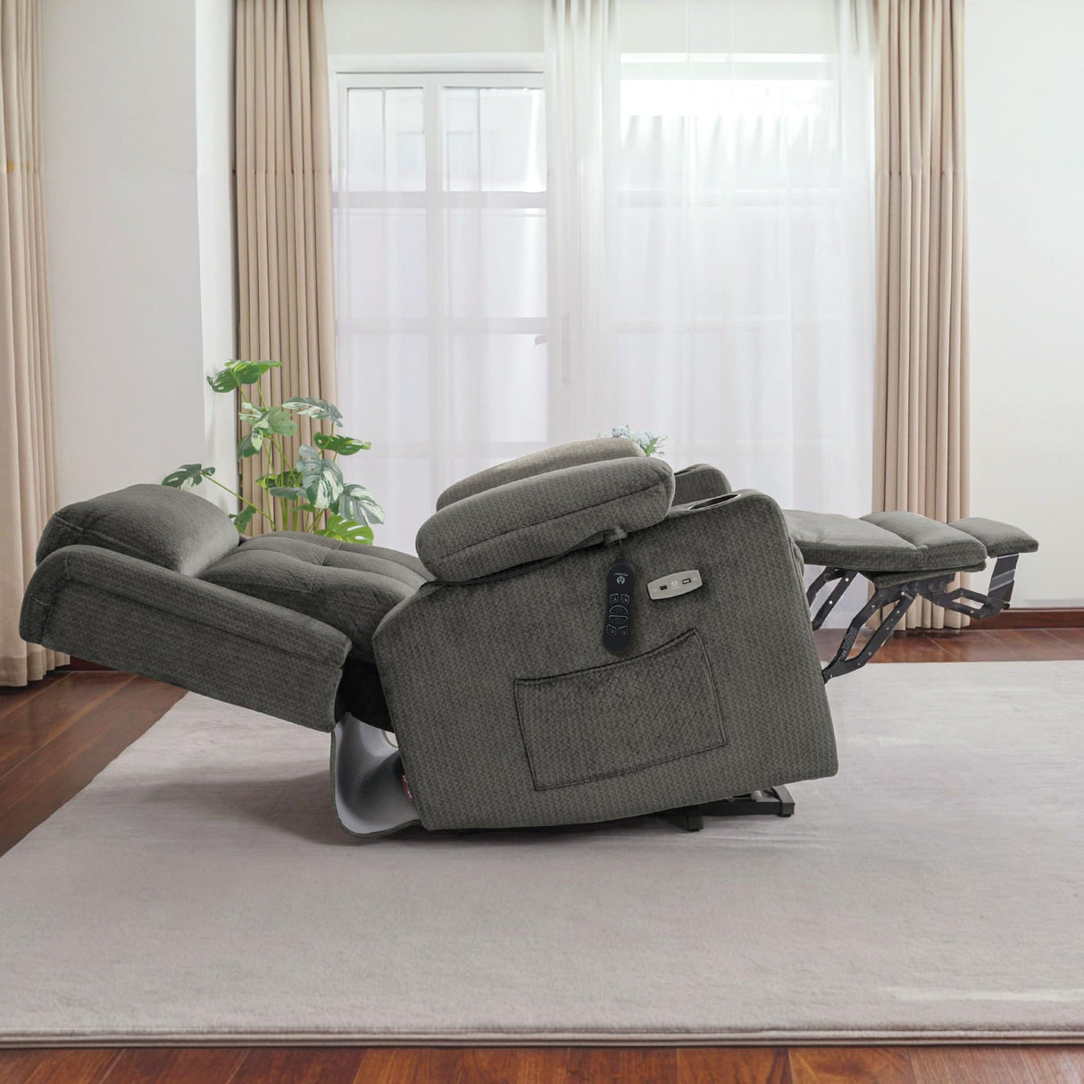 MCombo Large Triple Motor Power Lift Recliner Chair with Massage and Heat for Elderly People, Adjustable Headrest, Infinite Position, USB Ports, Fabric 7662 (Grey, Large) MCombo