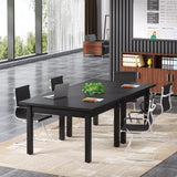 Tribesigns 39.4-Inch Square Conference Table for 4 People, Small Wooden Meeting Room Table with Solid Wood Legs and Thicken Tabletop for Conference Room Seminar Room Boardroom, Black Tribesigns