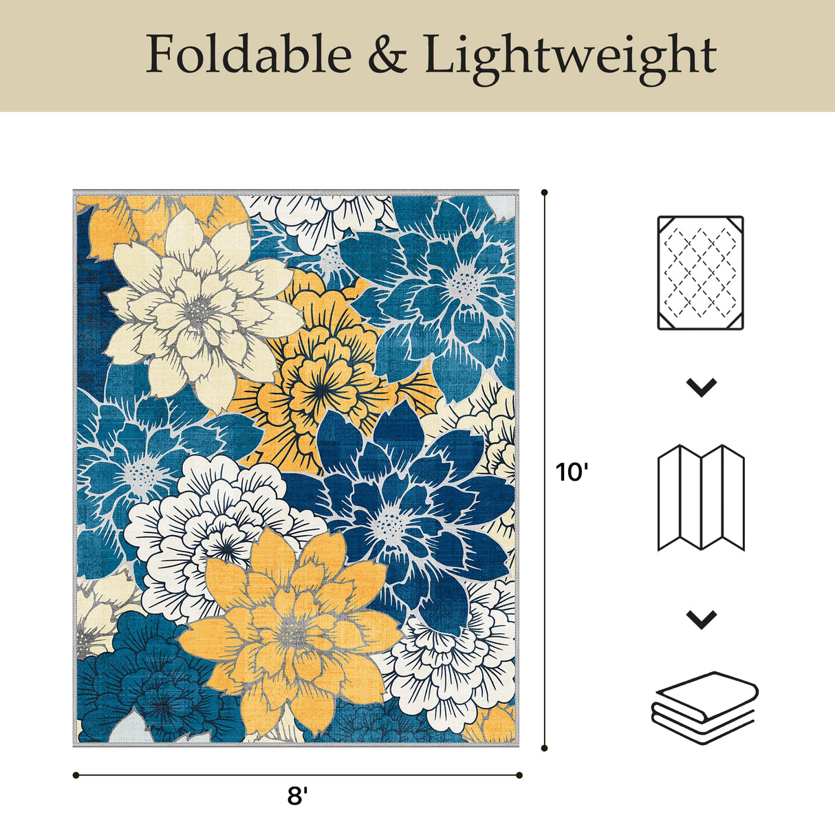 GENIMO Indoor Outdoor Area Rug 8' X 10' Waterproof, Washable Patio Rug Non Shedding, Easy Cleaning Floral Outdoor Carpet for Living Room, Bedroom, Dining Room, Balcony, Backyard, Deck, RV, Blue GENIMO