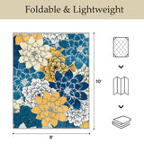 GENIMO Indoor Outdoor Area Rug 8' X 10' Waterproof, Washable Patio Rug Non Shedding, Easy Cleaning Floral Outdoor Carpet for Living Room, Bedroom, Dining Room, Balcony, Backyard, Deck, RV, Blue GENIMO