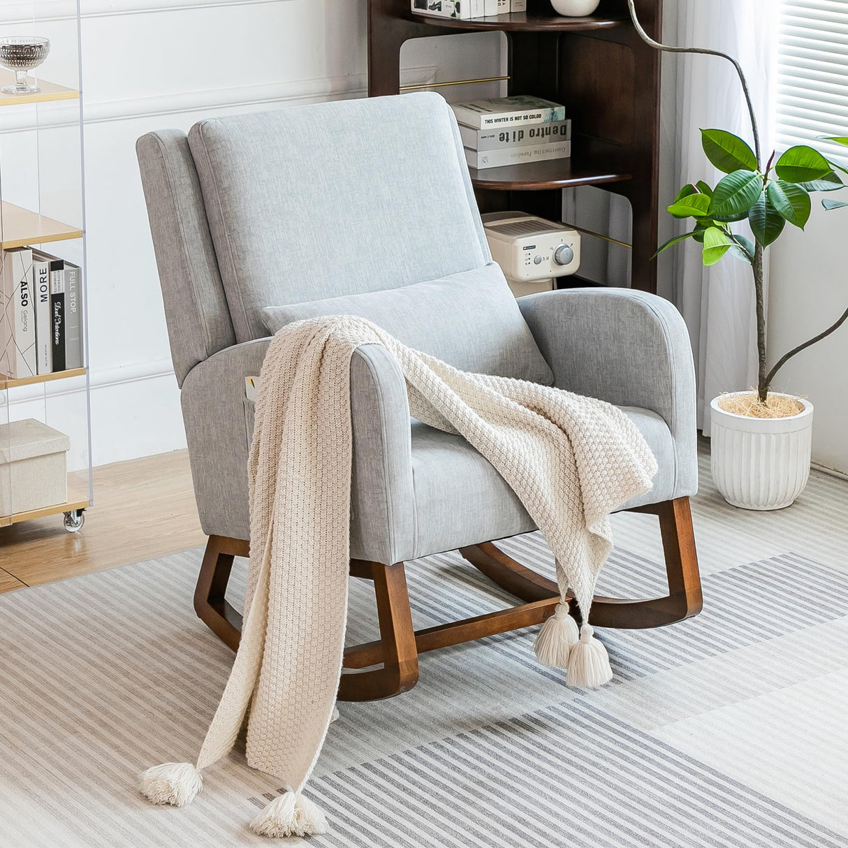 COCO DESIGN Rocking Chair Nursery Indoor with Thick Cushion, Modern Design for Living Room, Bedroom, Durable Wooden Frame with Soft Fabric, Comfortable for Reading, Gray COCO DESIGN