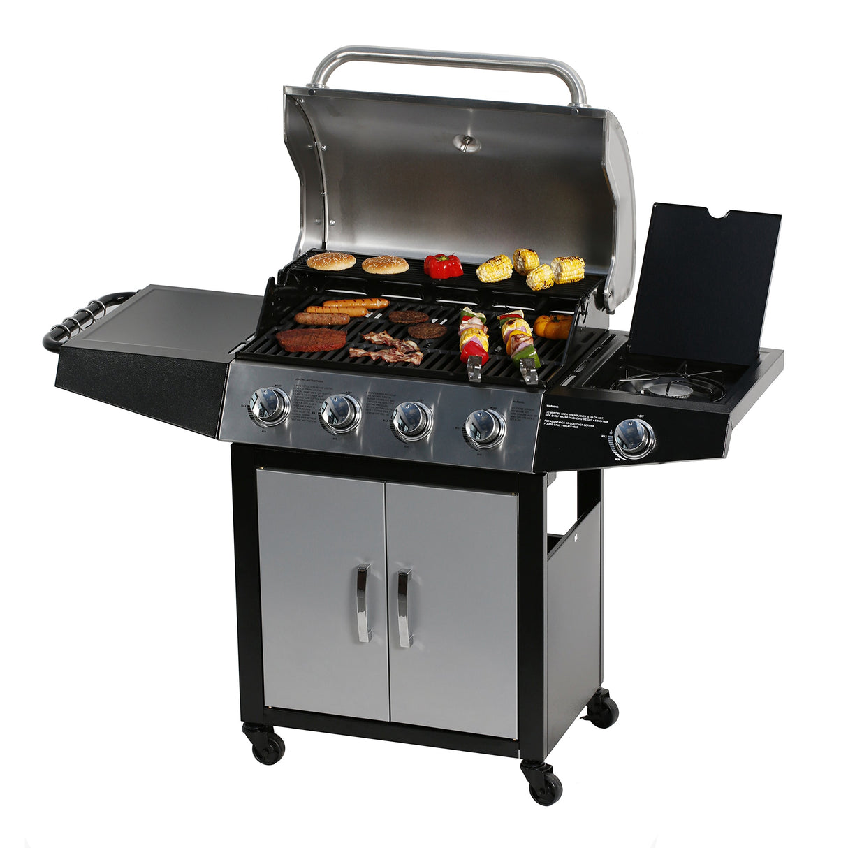 MASTER COOK Gas Grill, BBQ 4-Burner Cabinet Style Grill Propane with Side Burner, Stainless Steel MASTER COOK