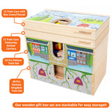 ORBRIUM 52 Pcs Deluxe Wooden Train Set with Wooden Storage Box Tunnel Compatible with Thomas, Brio, Melissa (Wooden Box - 52 Pcs Train Set) Orbrium