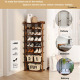 HOMEFORT 7-Tier Wood Shoe Rack, Double Rows Shoe Shelf, Shoe Storage Stand, Entryway Shoe Tower, Vertical Shoe Organizer for Narrow Closet, Entryway, Hallway, Rustic Brown HOMEFORT