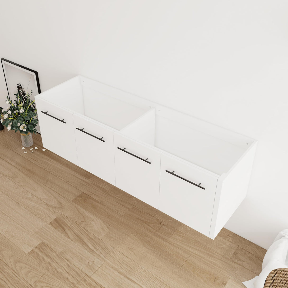 60" Bathroom Vanity without Sink, 60 Inch Floating Bathroom Vanity Cabinet, Wall Mounted Vanity without Top, Modern Bathroom Vanity with 4 Soft-Closing Doors, Large Bathroom Vanity Storage Cabinet HAALVDE