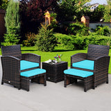 Tangkula 5 Pieces Patio Rattan Furniture Set, Outdoor Conversation Set with Cushioned Chair & Ottoman & Tempered Glass Coffee Table, Patio Sofa Sets for Garden, Backyard, Poolside (Turquoise) Tangkula