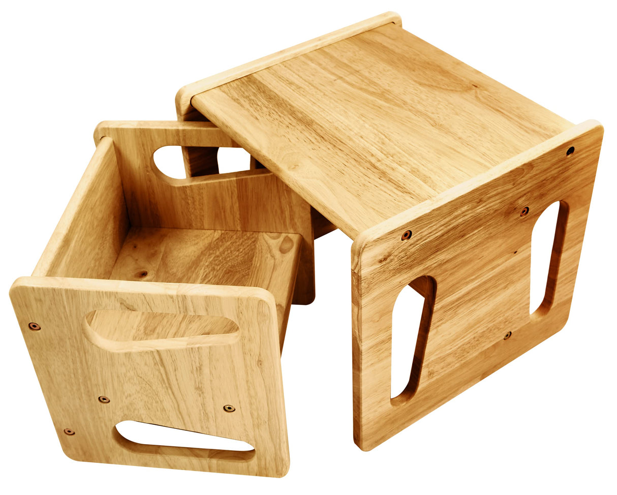 Montessori Weaning Table and Chair Set - Solid Wooded Toddler Table - Cube Chairs for Toddlers - Real Hardwood - Kids Montessori Furniture Montessori & Me