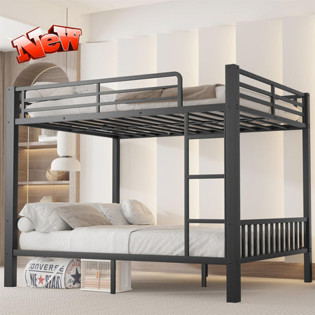 LEEKAF Stronger & Higher Quality Heavy Duty Steel Metal Queen Over Queen Size Bunk Bed, More Stable Thickened Bunk Queen Bed with Enhanced Legs & Slats (Faster Assembly) (Queen Over Queen-1) LEEKAF