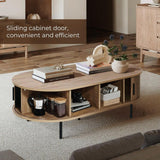 LuxenHome Oval Coffee Table with Storage, 47" Mid Century Modern Fluted Coffee Tables for Living Room, Wooden Sliding Door Boho Storage Center Table for Home, Office LuxenHöme